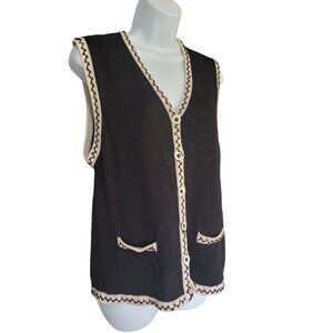 Vintage Joyce Knit Sweater Vest M Ribbed Sleeveless Vneck Black Button